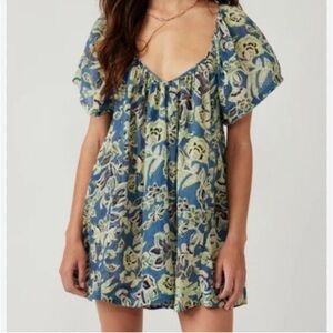 NEW Free People Kauai Getaway Tunic Dress in Ocean Combo Small